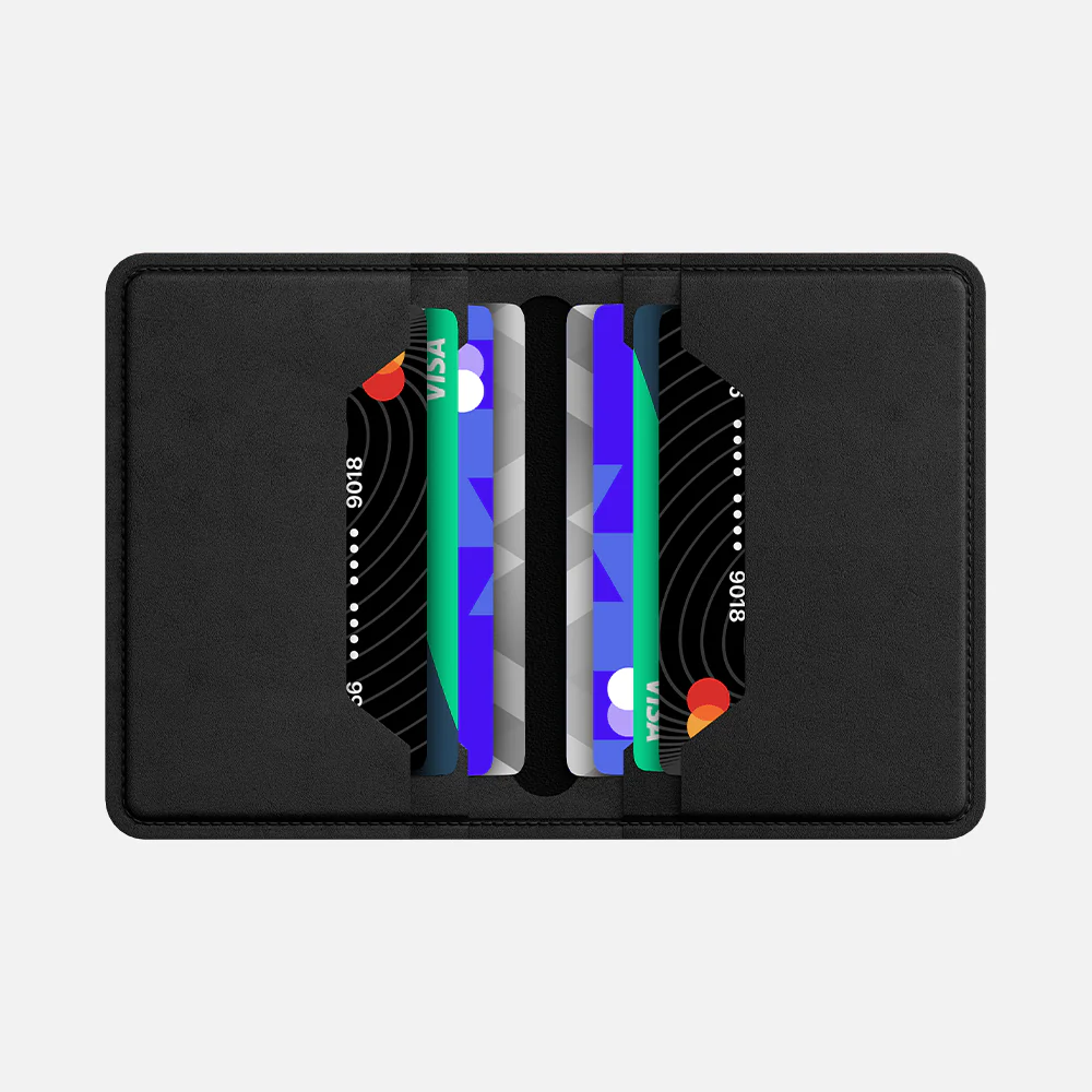 Bifold Card Wallet - Natural Genuine Leather - Black - Image 5