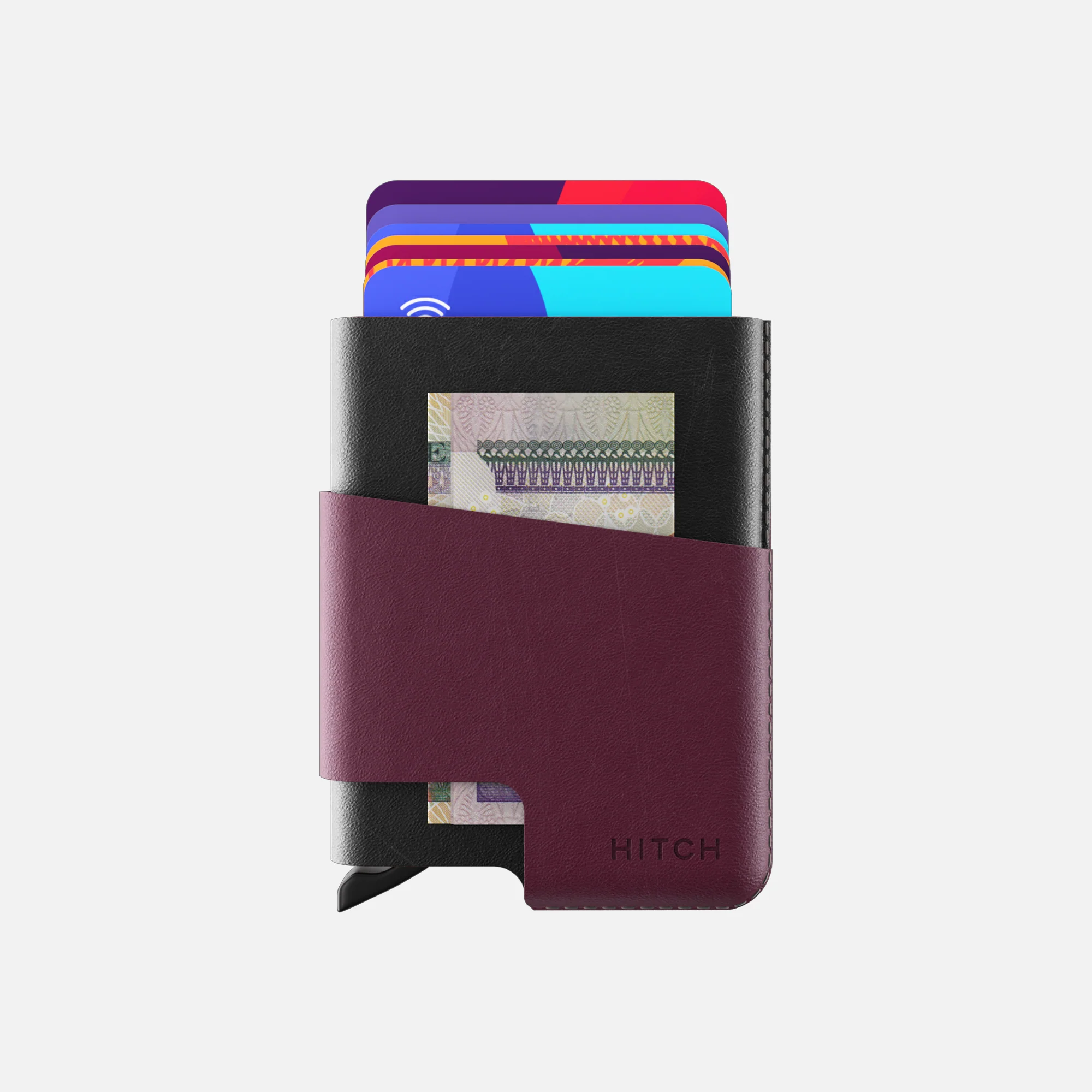 CUT-OUT Cardholder - RFID Block Featured - Handmade Natural Genuine Leather - Black/Burgundy