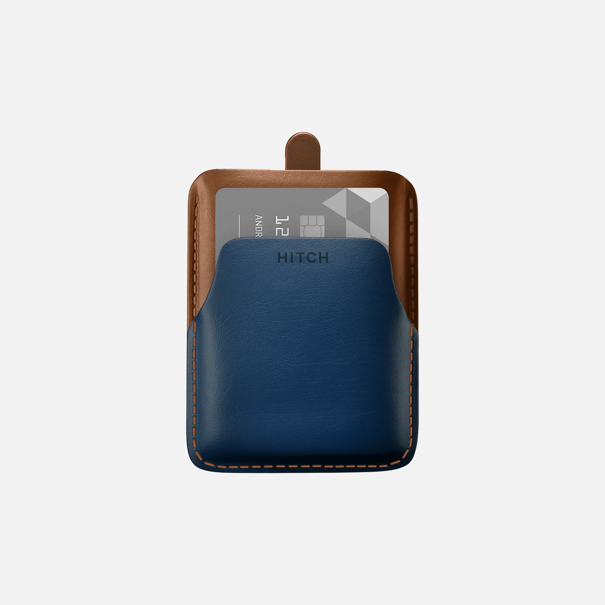 Pull-up Cardholder - Natural Genuine Leather - Havan/Navy - Image 3